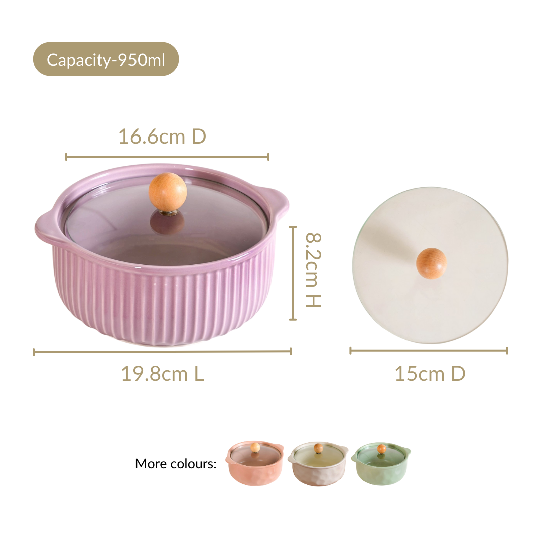 Ribbed Multifunctional Serving Bowl With Lid 950ml