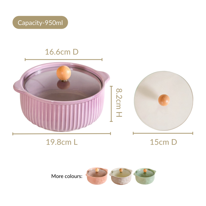 Ribbed Multifunctional Serving Bowl With Lid 950ml