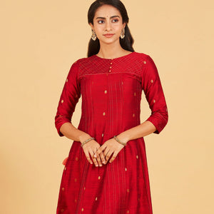 Deep Red And Gold Zari Work Kurta