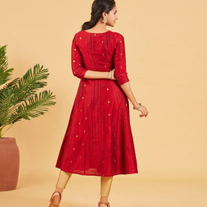 Deep Red And Gold Zari Work Kurta