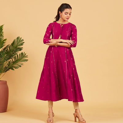 Magenta & Gold Zari Work Kurta