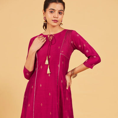 Magenta & Gold Zari Work Kurta