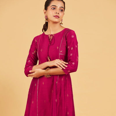 Magenta & Gold Zari Work Kurta