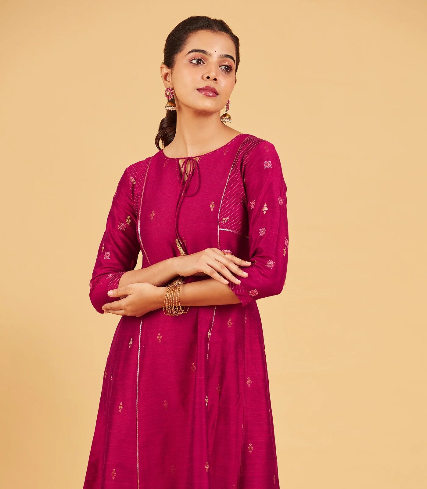 Magenta & Gold Zari Work Kurta