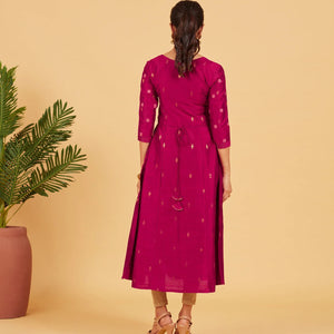 Magenta & Gold Zari Work Kurta