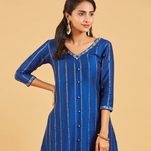 Midnight Blue & Gold Zari Work Kurta