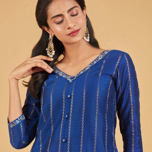 Midnight Blue & Gold Zari Work Kurta