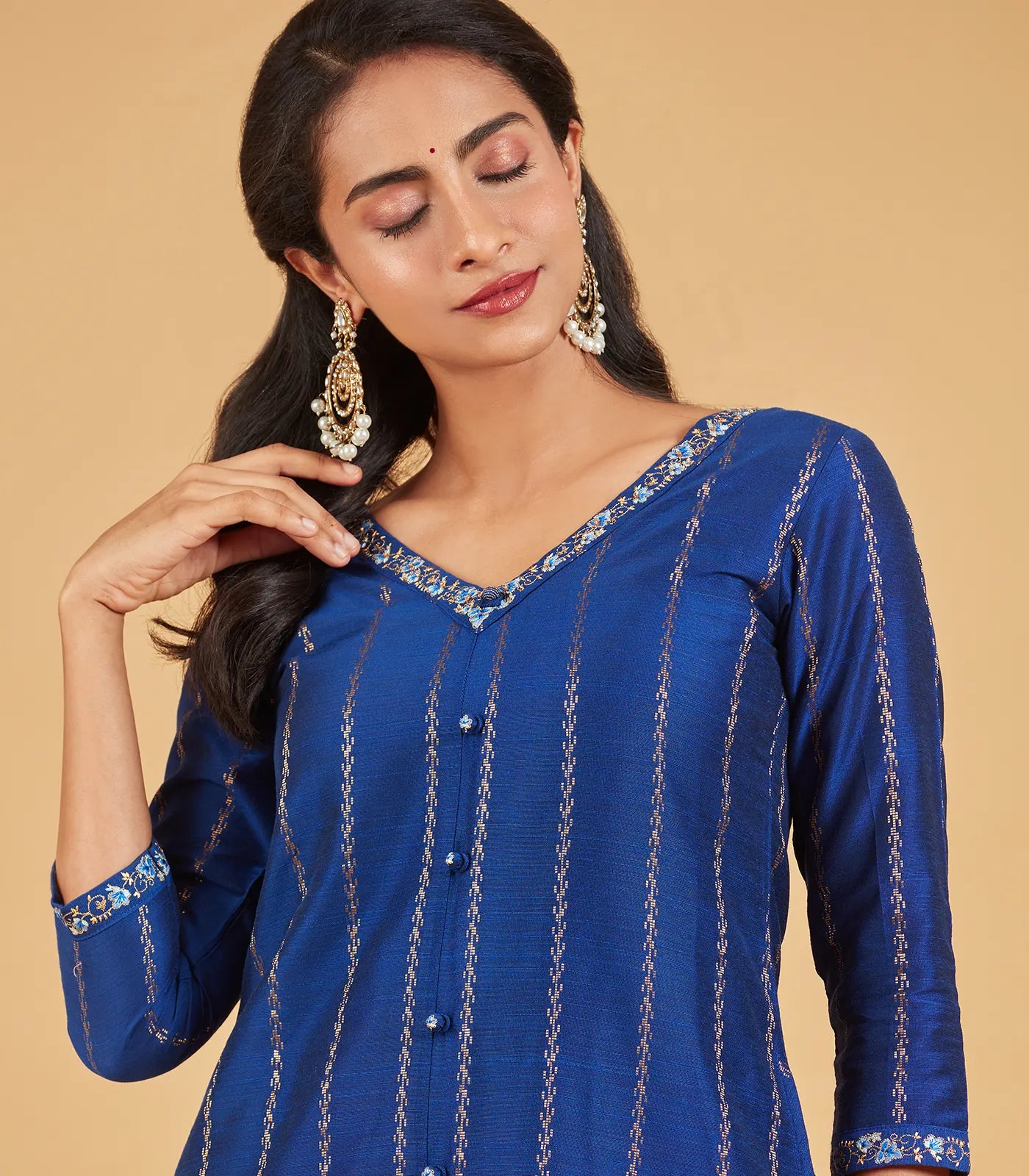 Midnight Blue & Gold Zari Work Kurta