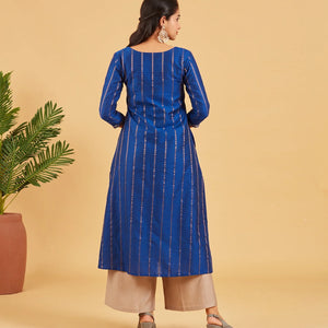 Midnight Blue & Gold Zari Work Kurta