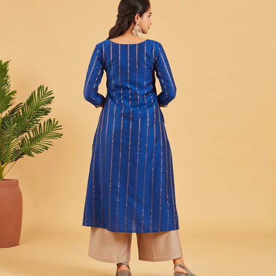 Midnight Blue & Gold Zari Work Kurta