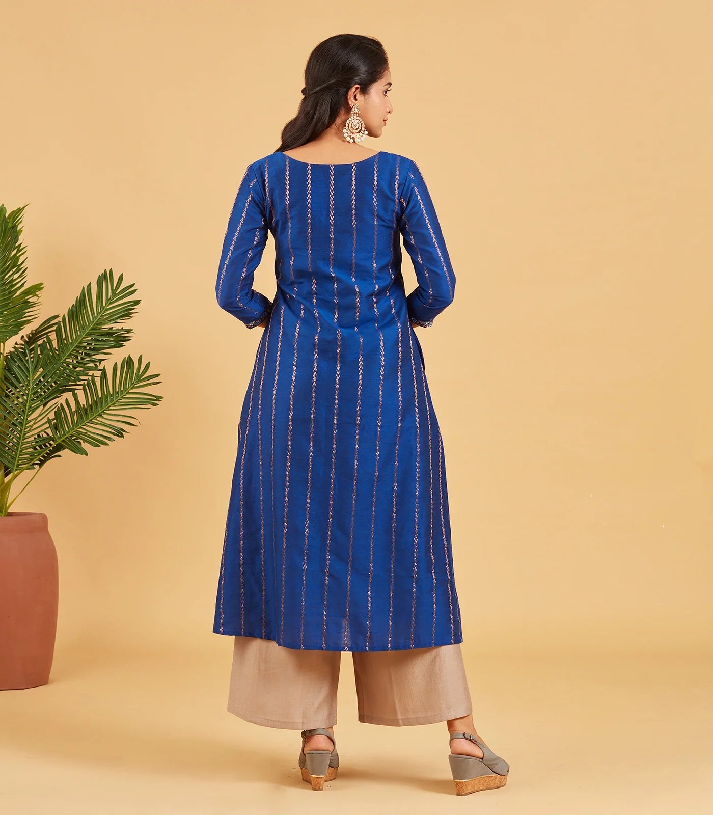 Midnight Blue & Gold Zari Work Kurta