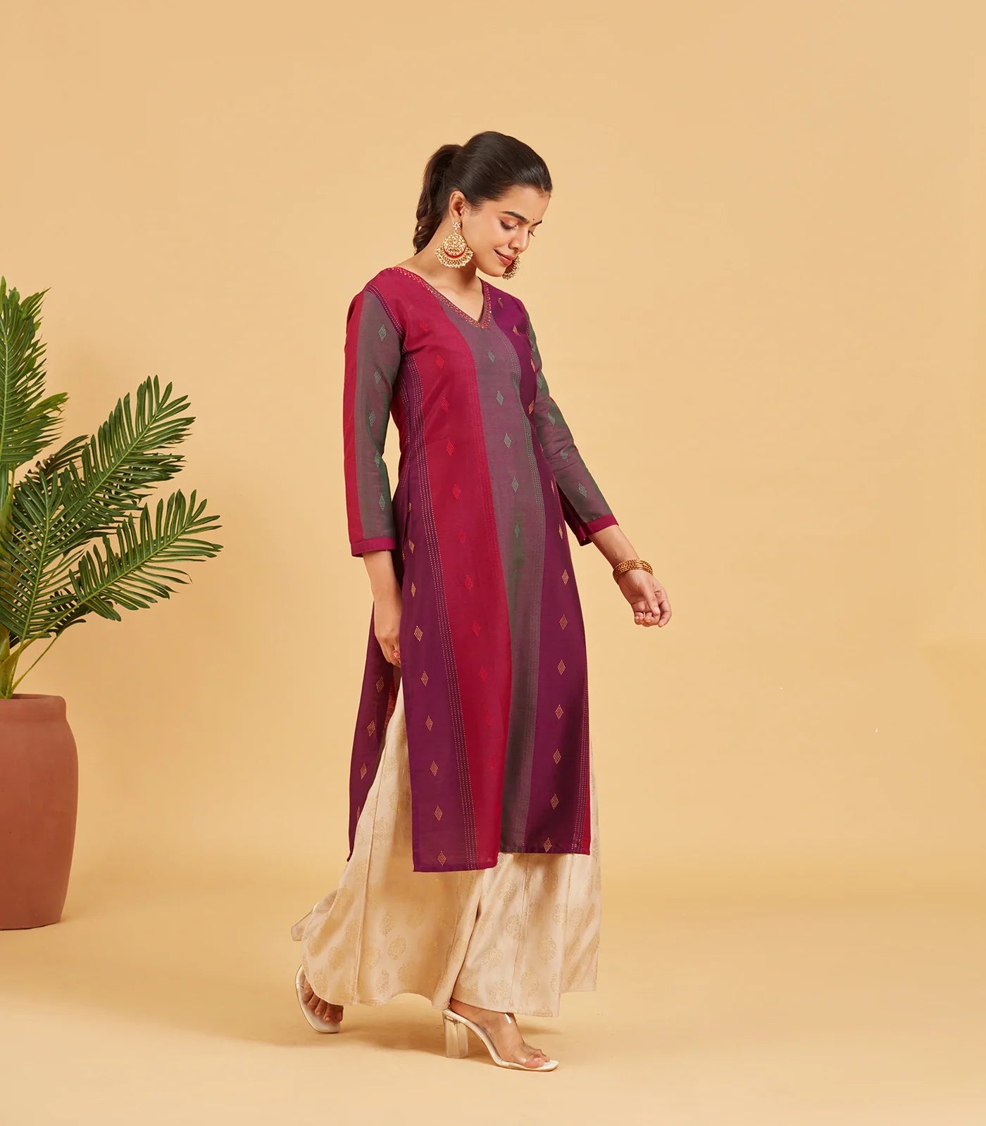 Purple And Pink Striped Kurta