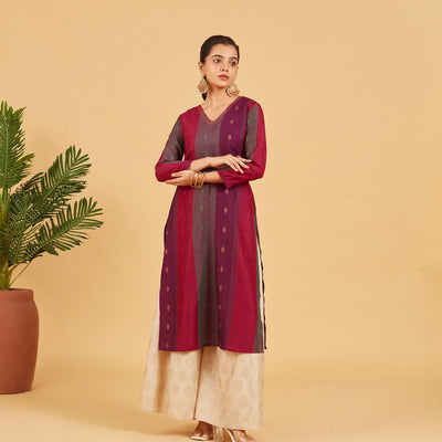 Purple And Pink Striped Kurta