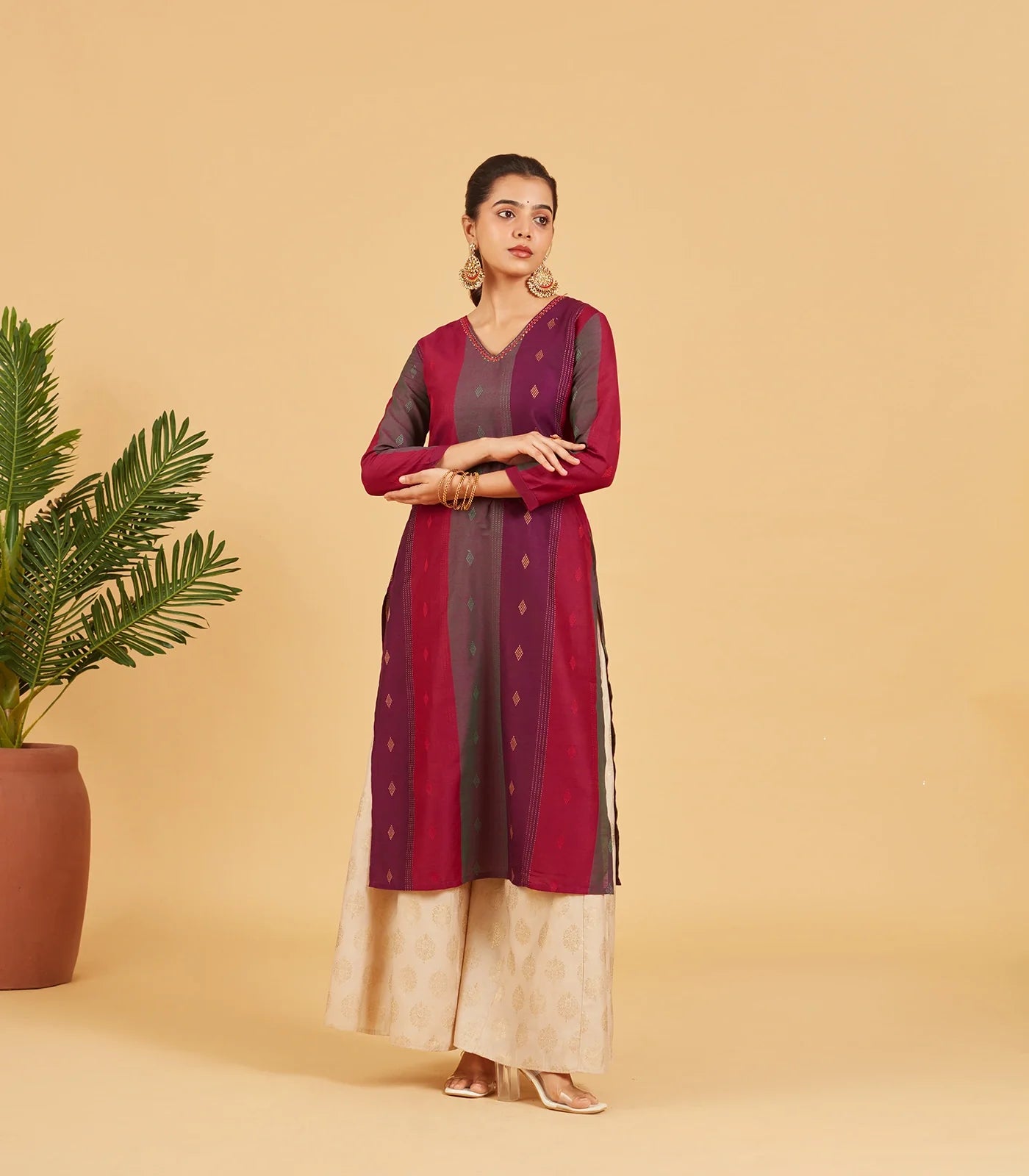 Purple And Pink Striped Kurta