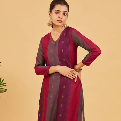 Purple And Pink Striped Kurta