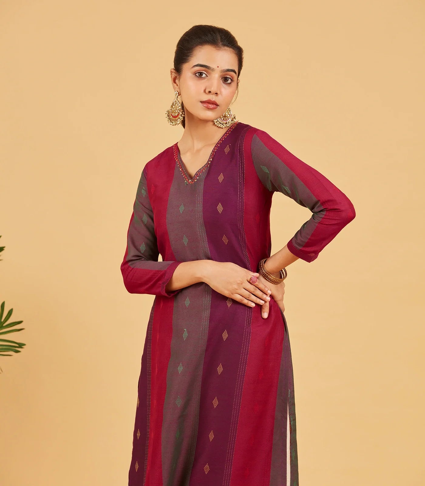 Purple And Pink Striped Kurta