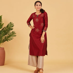 Russet Brown Foil Printed Kurta