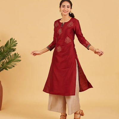 Russet Brown Foil Printed Kurta