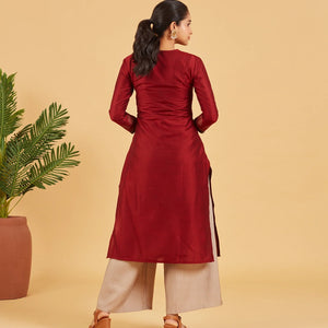 Russet Brown Foil Printed Kurta