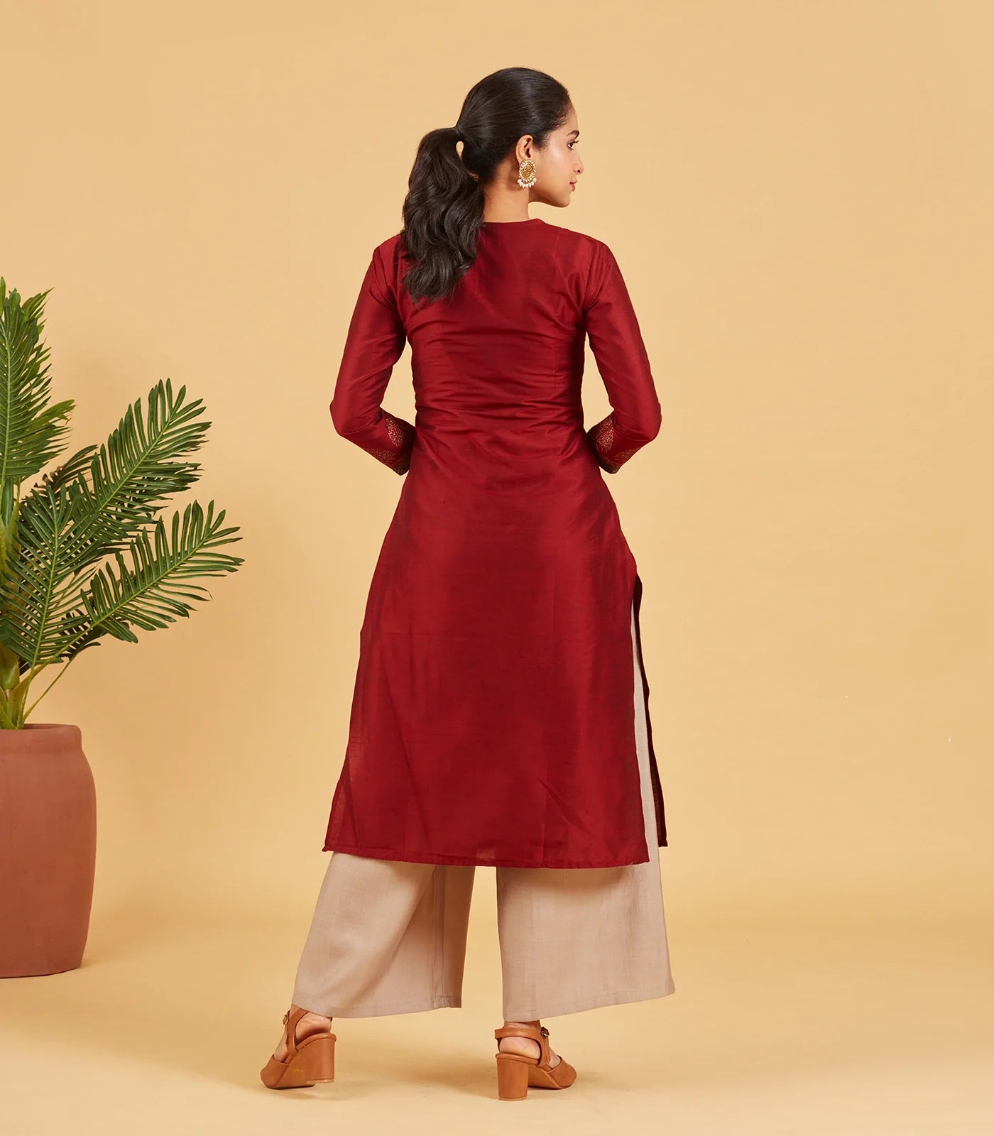 Russet Brown Foil Printed Kurta