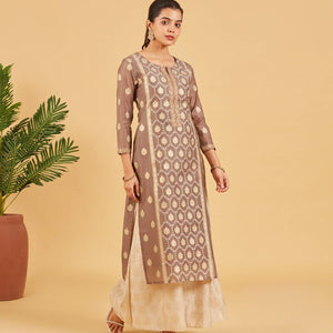 Taupe And White Printed Kurta