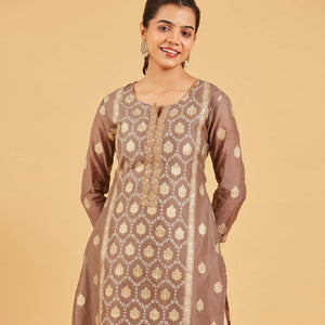 Taupe And White Printed Kurta