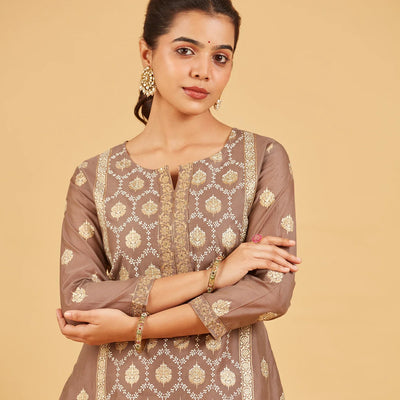 Taupe And White Printed Kurta
