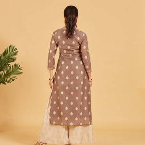 Taupe And White Printed Kurta