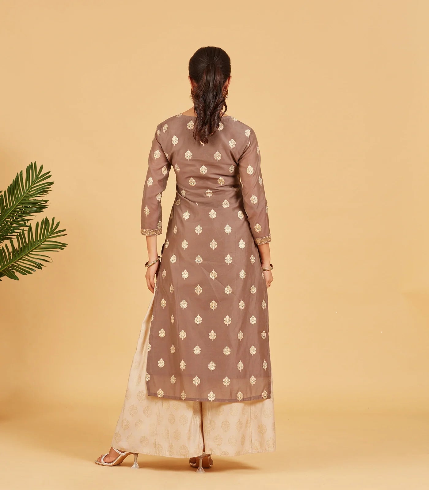 Taupe And White Printed Kurta
