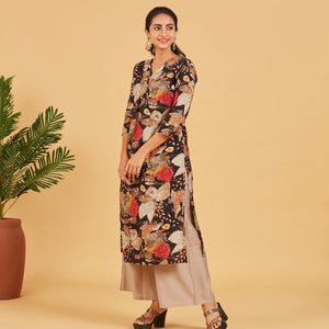 Black Abstract Floral Printed Kurta