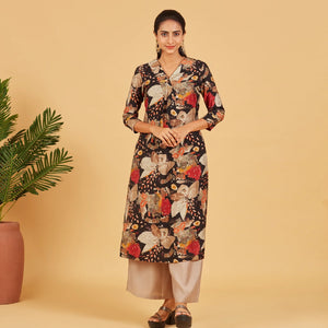 Black Abstract Floral Printed Kurta
