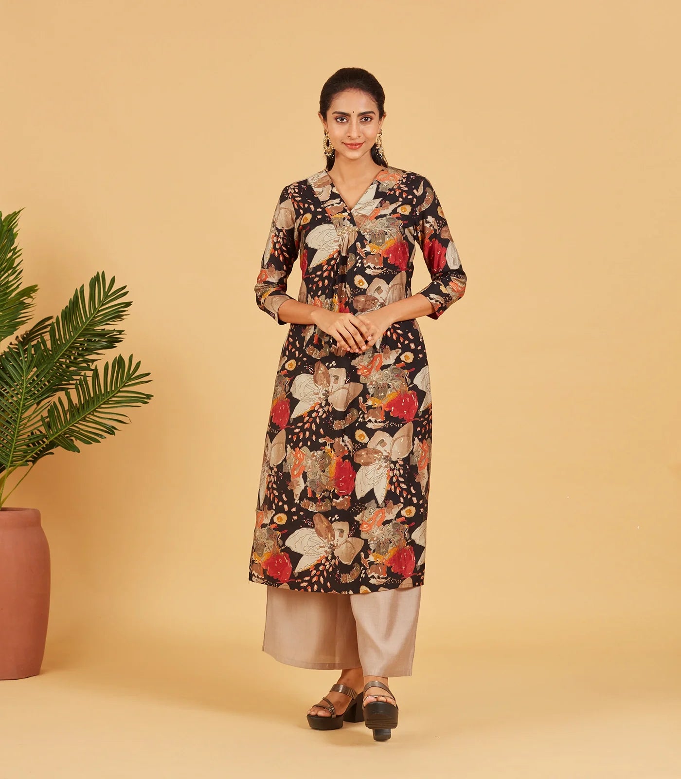 Black Abstract Floral Printed Kurta
