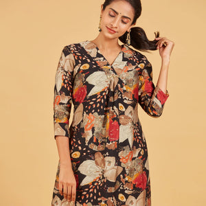 Black Abstract Floral Printed Kurta
