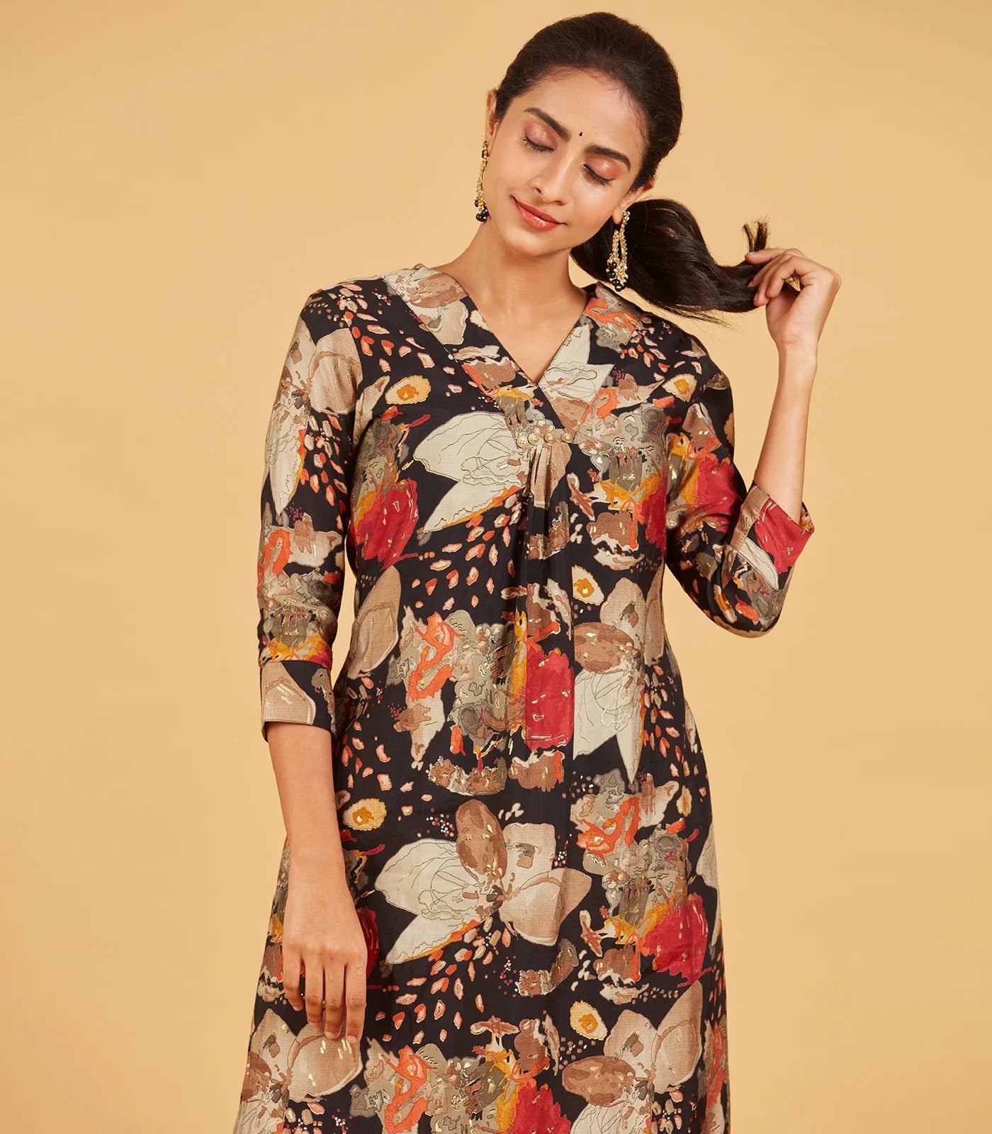 Black Abstract Floral Printed Kurta