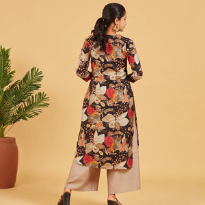 Black Abstract Floral Printed Kurta