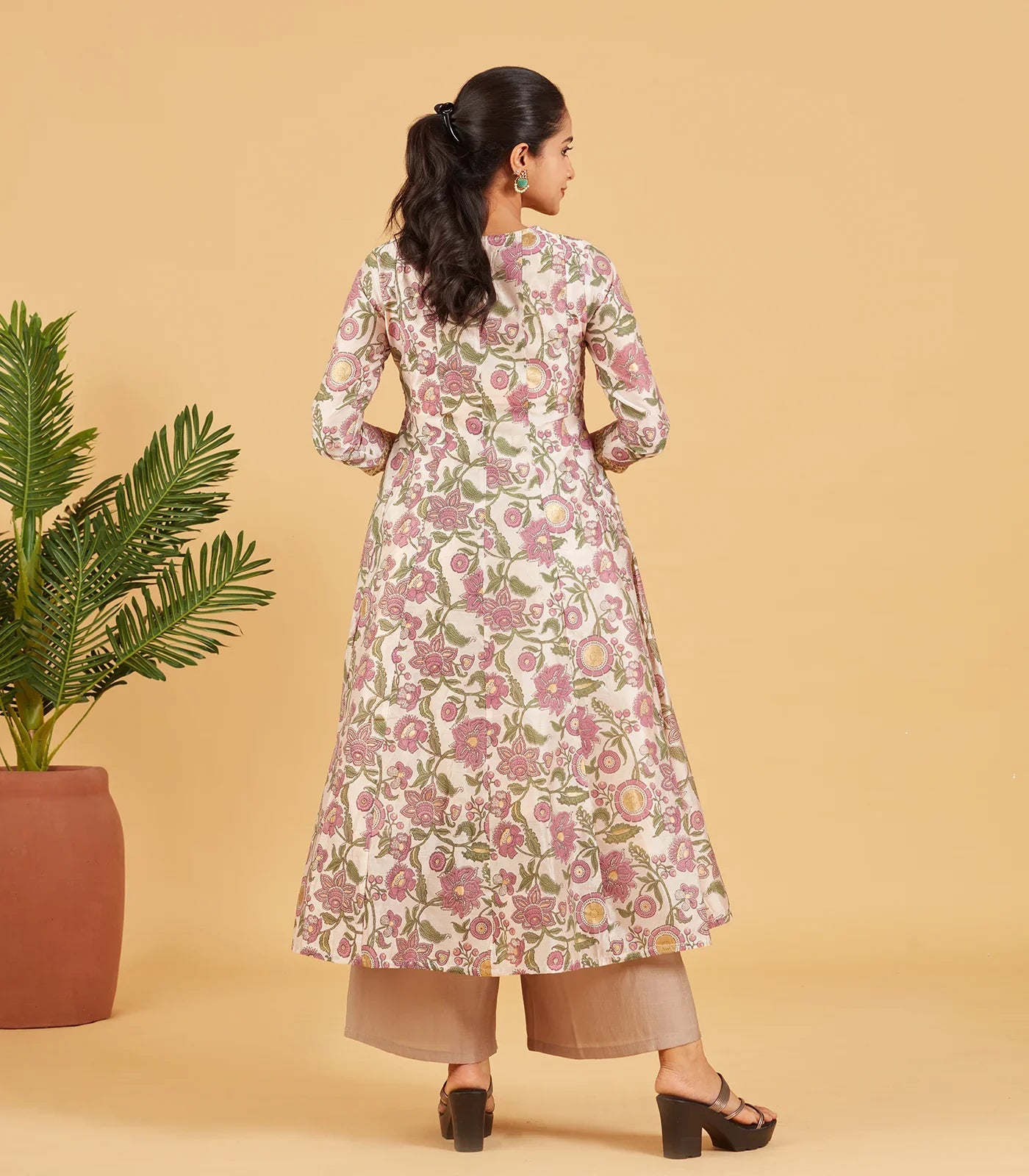 Off White Floral Printed Festive  Kurta