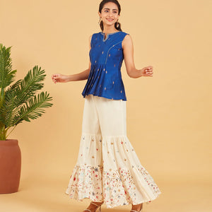 Royal Blue & Gold Zari Short Top
