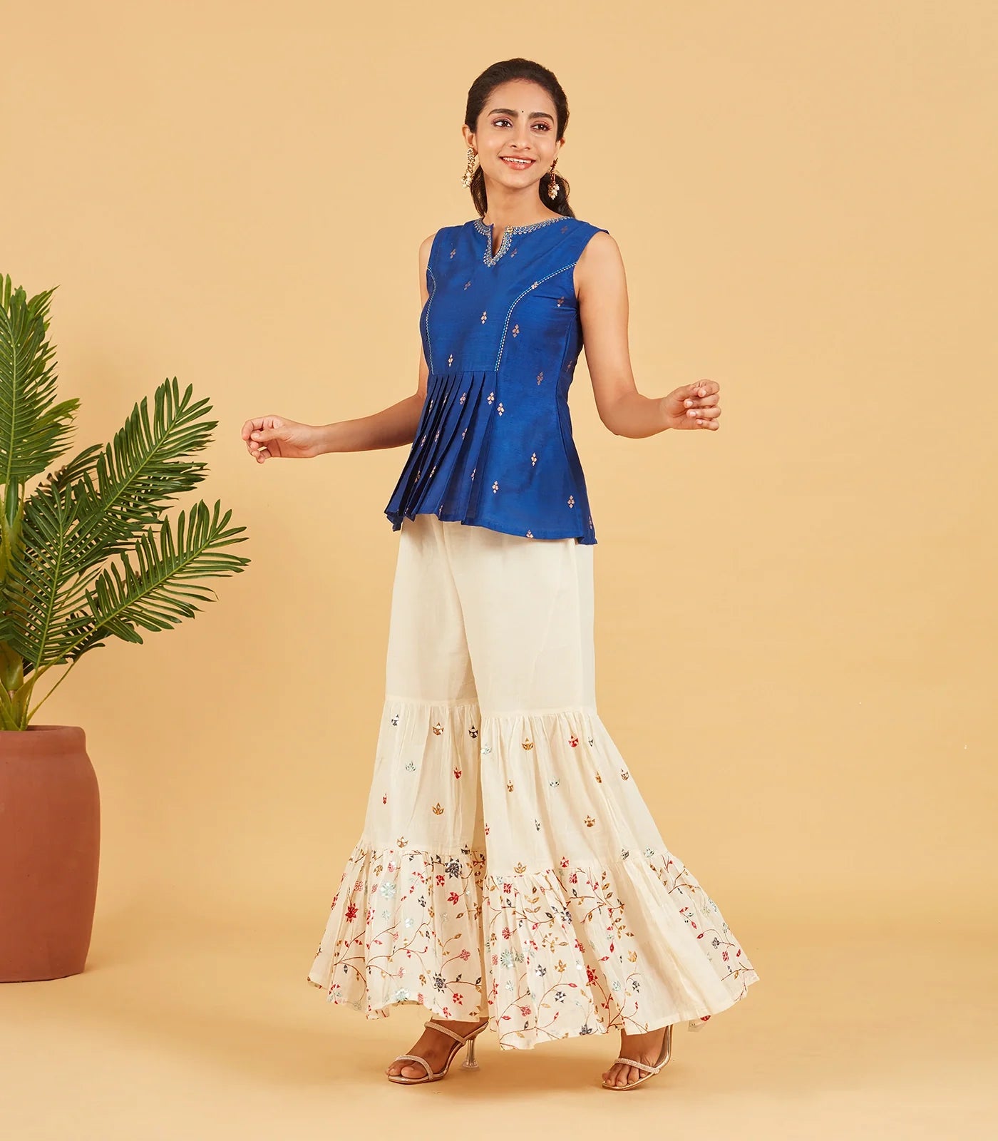 Royal Blue & Gold Zari Short Top