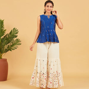 Royal Blue & Gold Zari Short Top