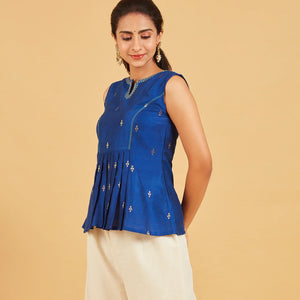Royal Blue & Gold Zari Short Top