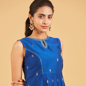 Royal Blue & Gold Zari Short Top