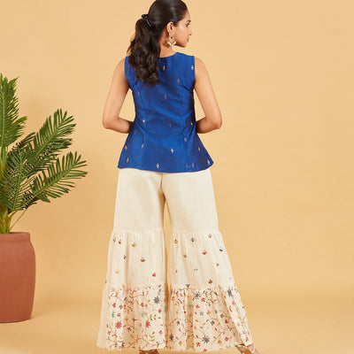 Royal Blue & Gold Zari Short Top