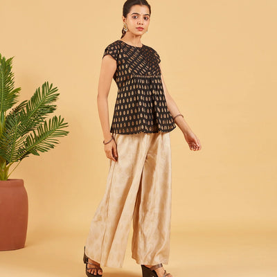 Black And Gold Zari Work Short Top