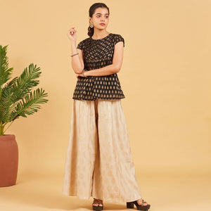 Black And Gold Zari Work Short Top