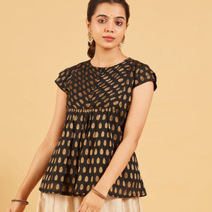 Black And Gold Zari Work Short Top