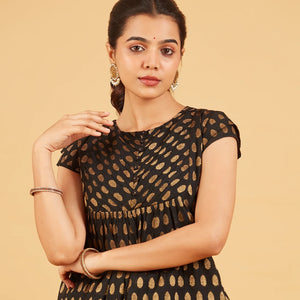Black And Gold Zari Work Short Top