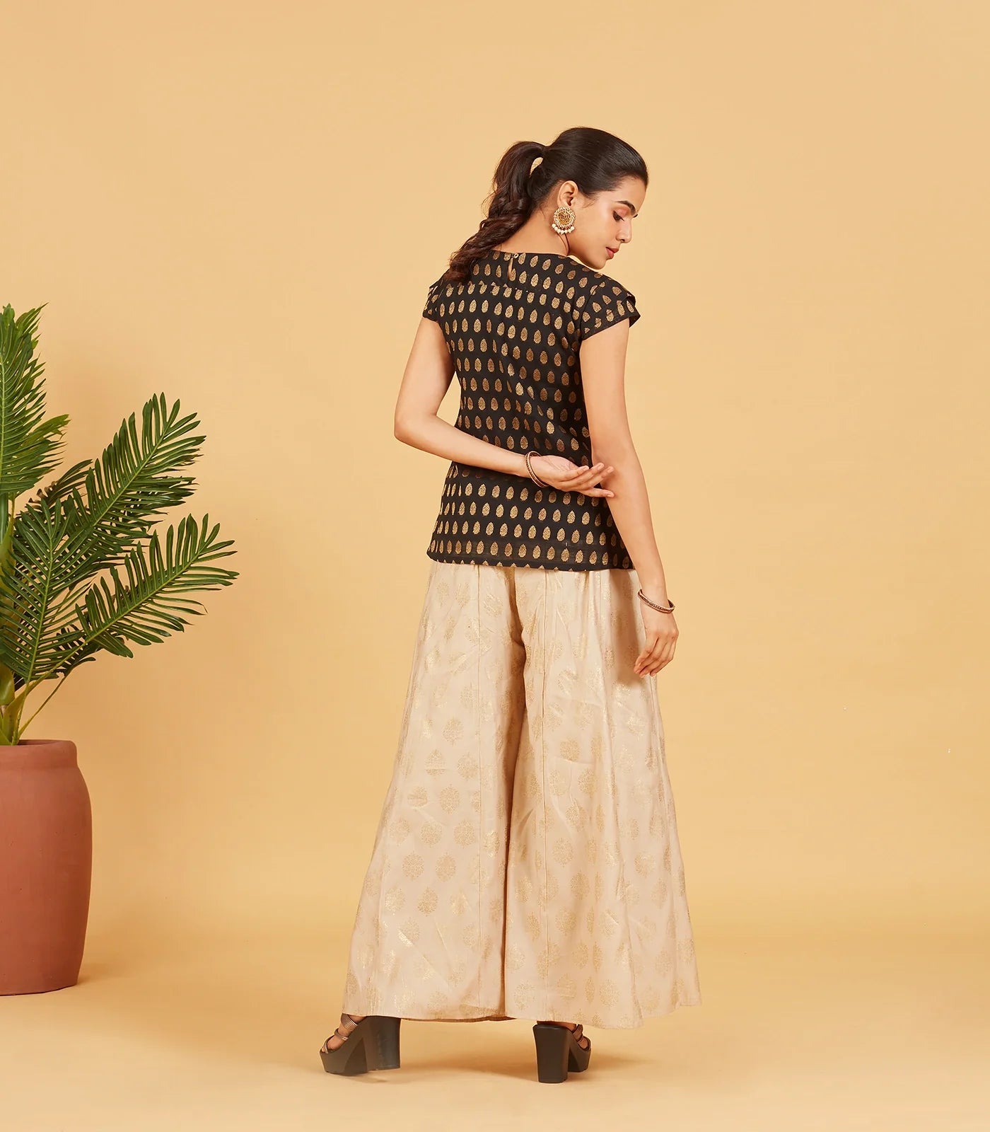 Black And Gold Zari Work Short Top