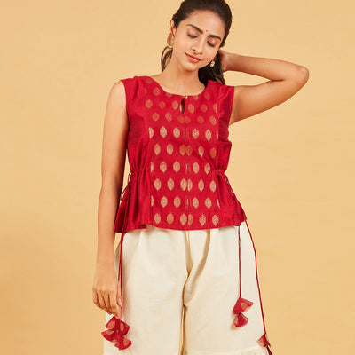 Red And Gold Zari Short Top