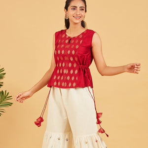 Red And Gold Zari Short Top