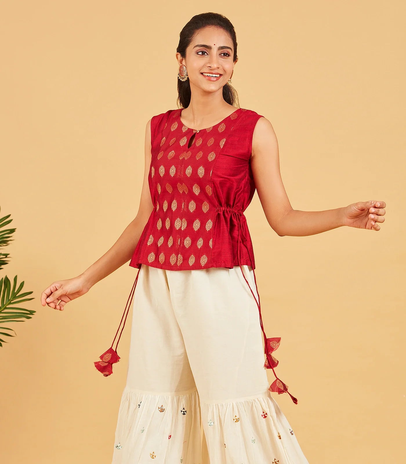 Red And Gold Zari Short Top